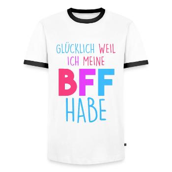 Glücklich wegen meiner BFF - Männer Kontrast-T-Shirt - Weiß/Schwarz - Vorne - AI Model Female 172 light (172cm) & AI Model Male 178 dark (178cm)