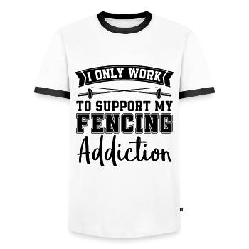 I Only Work To Fencing Longswords Addiction Fencer - Men's Ringer Shirt - white/black - Front - AI Model Female 172 light (172cm) & AI Model Male 178 dark (178cm)