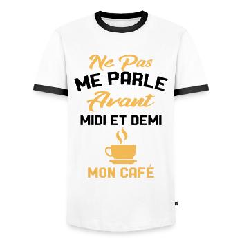 Ne Pas Me Parle Pas Avant Mon Café Humour Cadeau - T-shirt contrasté Homme - blanc/noir - Devant - AI Model Female 172 light (172cm) & AI Model Male 178 dark (178cm)