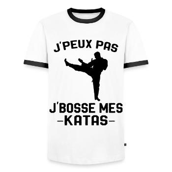 cadeau karaté art martial pour joueur de karaté - T-shirt contrasté Homme - blanc/noir - Devant - AI Model Female 172 light (172cm) & AI Model Male 178 dark (178cm)