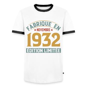 Fabriqué En Novembre 1932 Édition Limitée - T-shirt contrasté Homme - blanc/noir - Devant - AI Model Female 172 light (172cm) & AI Model Male 178 dark (178cm)