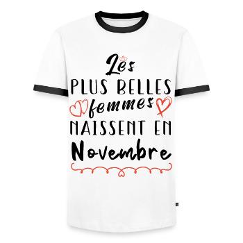 The most beautiful women are born in November - Men's Ringer Shirt - white/black - Front - AI Model Female 172 light (172cm) & AI Model Male 178 dark (178cm)