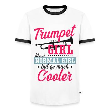 Trumpet Player Girl Trumpet Girl - Männer Kontrast-T-Shirt - Weiß/Schwarz - Vorne - AI Model Female 172 light (172cm) & AI Model Male 178 dark (178cm)