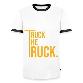 La maison des camionneurs? Le camion. - T-shirt contrasté Homme - blanc/noir - Devant - AI Model Female 172 light (172cm) & AI Model Male 178 dark (178cm)
