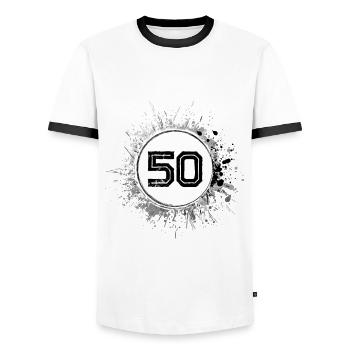 50 Number of blobs - Men's Ringer Shirt - white/black - Front - AI Model Female 172 light (172cm) & AI Model Male 178 dark (178cm)