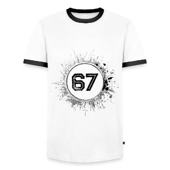 67 Zahl Klecks - Männer Kontrast-T-Shirt - Weiß/Schwarz - Vorne - AI Model Female 172 light (172cm) & AI Model Male 178 dark (178cm)