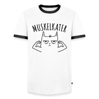 Fitness Fitnesstrainer Bodybuilder Muskelkater Gym - Männer Kontrast-T-Shirt - Weiß/Schwarz - Vorne - AI Model Female 172 light (172cm) & AI Model Male 178 dark (178cm)