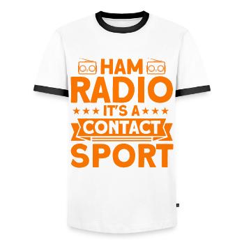 Radio amateur Code Morse diffusion radio amateur Gesche - T-shirt contrasté Homme - blanc/noir - Devant - AI Model Female 172 light (172cm) & AI Model Male 178 dark (178cm)