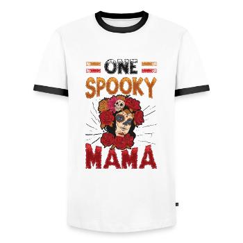 A spooky mom, Halloween mom. - Men's Ringer Shirt - white/black - Front - AI Model Female 172 light (172cm) & AI Model Male 178 dark (178cm)