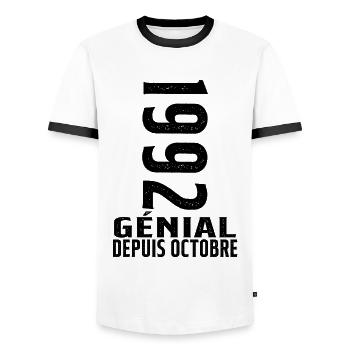 Génial(e) Depuis Octobre 1992 - T-shirt contrasté Homme - blanc/noir - Devant - AI Model Female 172 light (172cm) & AI Model Male 178 dark (178cm)