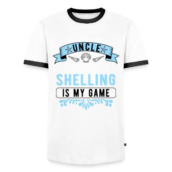 Collecteur de coquillages Oncle - T-shirt contrasté Homme - blanc/noir - Devant - AI Model Female 172 light (172cm) & AI Model Male 178 dark (178cm)