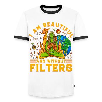 Je suis belle et sans filtres - T-shirt contrasté Homme - blanc/noir - Devant - AI Model Female 172 light (172cm) & AI Model Male 178 dark (178cm)