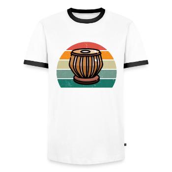 tablas tablaspieler tablaspielerin trommel tabla - Männer Kontrast-T-Shirt - Weiß/Schwarz - Vorne - AI Model Female 172 light (172cm) & AI Model Male 178 dark (178cm)