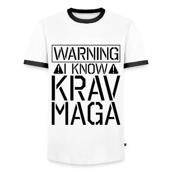Warning I Know Krav Maga Contact Fight MMA Fighter - Men's Ringer Shirt - white/black - Front - AI Model Female 172 light (172cm) & AI Model Male 178 dark (178cm)