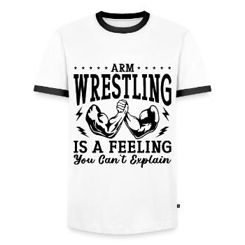 Arm Wrestling Is A Feeling You Arm Sports Wrestler - Men's Ringer Shirt - white/black - Front - AI Model Female 172 light (172cm) & AI Model Male 178 dark (178cm)