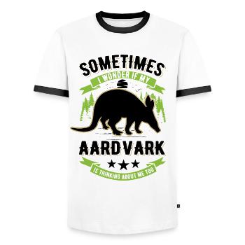Aardvark Gift Aardvark - Men's Ringer Shirt - white/black - Front - AI Model Female 172 light (172cm) & AI Model Male 178 dark (178cm)