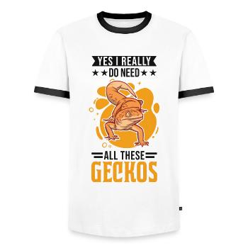 Yes I really do need all these Geckos - Männer Kontrast-T-Shirt - Weiß/Schwarz - Vorne - AI Model Female 172 light (172cm) & AI Model Male 178 dark (178cm)