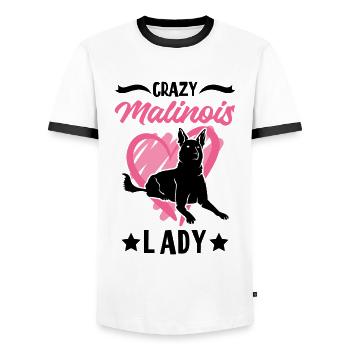 Crazy Malinois lady Mechelse Herder - Männer Kontrast-T-Shirt - Weiß/Schwarz - Vorne - AI Model Female 172 light (172cm) & AI Model Male 178 dark (178cm)