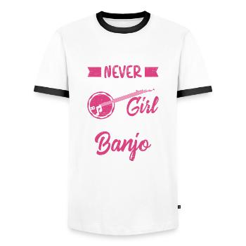 Girl, The Banjo musician guitar bluegrass - Men's Ringer Shirt - white/black - Front - AI Model Female 172 light (172cm) & AI Model Male 178 dark (178cm)