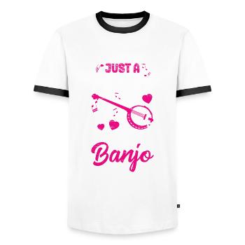Fille qui aime jouer de la guitare de musicien de banjo - T-shirt contrasté Homme - blanc/noir - Devant - AI Model Female 172 light (172cm) & AI Model Male 178 dark (178cm)