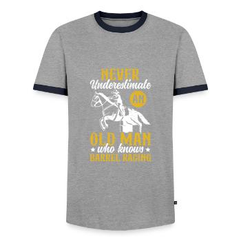 Old Man Barrel Racing Rodeo Reiterpferd - Männer Kontrast-T-Shirt - Grau/Navy  - Vorne - AI Model Female 172 light (172cm) & AI Model Male 178 light (178cm)