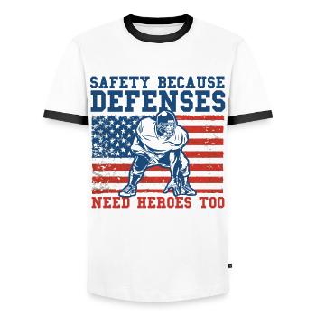American Football American Football Player Footba - Men's Ringer Shirt - white/black - Front - AI Model Female 172 light (172cm) & AI Model Male 178 dark (178cm)