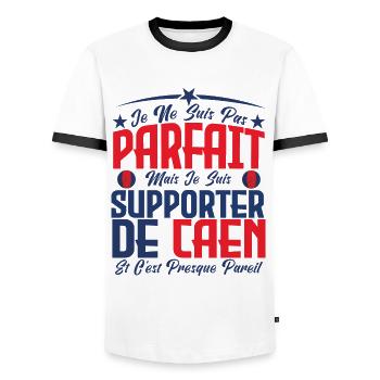 je ne suis pas parfait, supporteur de Caen. - T-shirt contrasté Homme - blanc/noir - Devant - AI Model Female 172 light (172cm) & AI Model Male 178 dark (178cm)