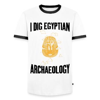 Dig Egyptian Archaeology Archaeologist Expert - Men's Ringer Shirt - white/black - Front - AI Model Female 172 light (172cm) & AI Model Male 178 dark (178cm)