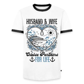 Cruise Ship Vacation Marriage - Men's Ringer Shirt - white/black - Front - AI Model Female 172 light (172cm) & AI Model Male 178 dark (178cm)