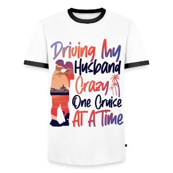 Croisière Vacances Mari Femme - T-shirt contrasté Homme - blanc/noir - Devant - AI Model Female 172 light (172cm) & AI Model Male 178 dark (178cm)