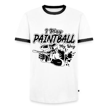 Je joue au paintball Softair Splatter Joueur de paintball - T-shirt contrasté Homme - blanc/noir - Devant - AI Model Female 172 light (172cm) & AI Model Male 178 dark (178cm)