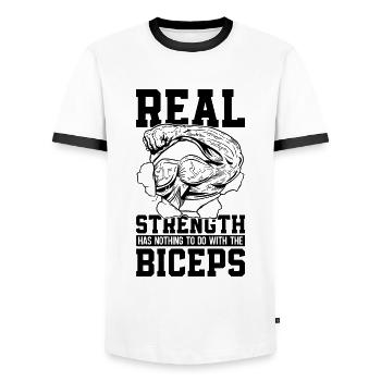 La vraie force est le bras de fer et le muscle lutteur - T-shirt contrasté Homme - blanc/noir - Devant - AI Model Female 172 light (172cm) & AI Model Male 178 dark (178cm)