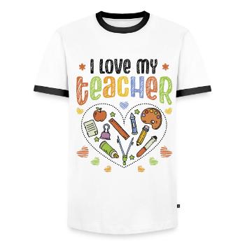 I love my teacher - Men's Ringer Shirt - white/black - Front - AI Model Female 172 light (172cm) & AI Model Male 178 dark (178cm)