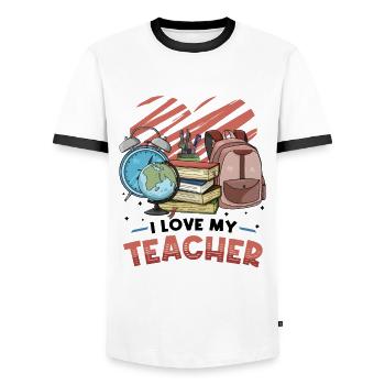 I love my teacher - Men's Ringer Shirt - white/black - Front - AI Model Female 172 light (172cm) & AI Model Male 178 dark (178cm)
