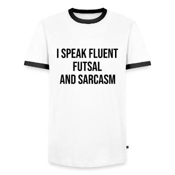 I Speak Fluent Futsal And Sarcasm Football Player - Männer Kontrast-T-Shirt - Weiß/Schwarz - Vorne - AI Model Female 172 light (172cm) & AI Model Male 178 dark (178cm)