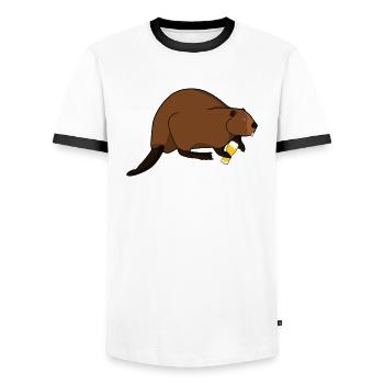 Beaver with beer - Men's Ringer Shirt - white/black - Front - AI Model Female 172 light (172cm) & AI Model Male 178 dark (178cm)