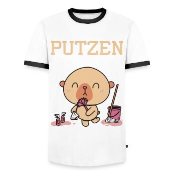 PUTZEN IST MEINE THERAPIE - Männer Kontrast-T-Shirt - Weiß/Schwarz - Vorne - AI Model Female 172 light (172cm) & AI Model Male 178 dark (178cm)