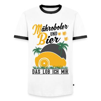 Mähroboter und Bier Das lob ich mir - Männer Kontrast-T-Shirt - Weiß/Schwarz - Vorne - AI Model Female 172 light (172cm) & AI Model Male 178 dark (178cm)