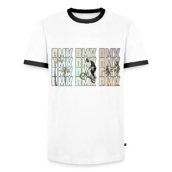BMX - Männer Kontrast-T-Shirt - Weiß/Schwarz - Vorne - AI Model Female 172 light (172cm) & AI Model Male 178 dark (178cm)