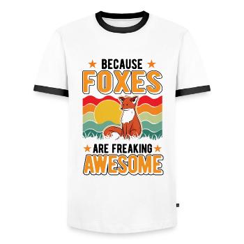 Because Foxes are freaking awesome Fuchs - Men's Ringer Shirt - white/black - Front - AI Model Female 172 light (172cm) & AI Model Male 178 dark (178cm)