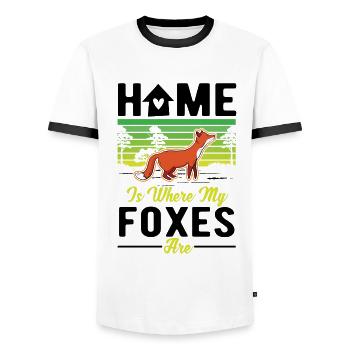 Home is where my Foxes are Fuchs - Men's Ringer Shirt - white/black - Front - AI Model Female 172 light (172cm) & AI Model Male 178 dark (178cm)