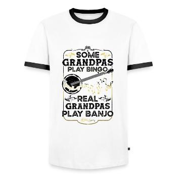 Banjo Grandpa Musician Guitar Bluegrass Banjo - Men's Ringer Shirt - white/black - Front - AI Model Female 172 light (172cm) & AI Model Male 178 dark (178cm)