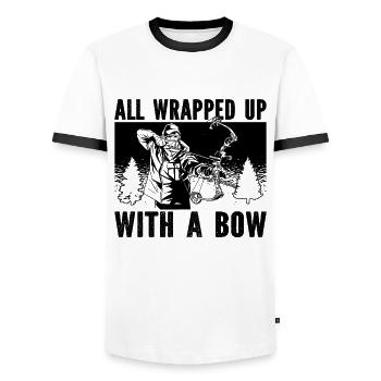 All Wrapped Up With Bowhunting Crossbows Bowhunter - Men's Ringer Shirt - white/black - Front - AI Model Female 172 light (172cm) & AI Model Male 178 dark (178cm)