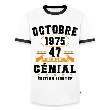 47 Ans Anniversaire Vintage Né(e) en Octobre 1975 - T-shirt contrasté Homme - blanc/noir - Devant - AI Model Female 172 light (172cm) & AI Model Male 178 dark (178cm)