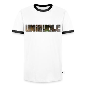 Unicycling - Men's Ringer Shirt - white/black - Front - AI Model Female 172 light (172cm) & AI Model Male 178 dark (178cm)