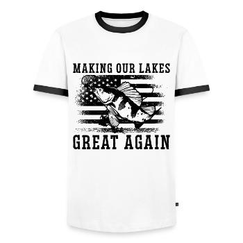 Making Our Lakes Bowfishing Arrow Sports Bowfisher - Männer Kontrast-T-Shirt - Weiß/Schwarz - Vorne - AI Model Female 172 light (172cm) & AI Model Male 178 dark (178cm)