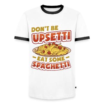 Don't be mad, eat spaghetti. - Men's Ringer Shirt - white/black - Front - AI Model Female 172 light (172cm) & AI Model Male 178 dark (178cm)
