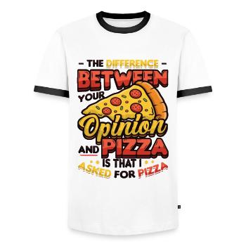Ich Habe Um Pizza Gebeten. - Männer Kontrast-T-Shirt - Weiß/Schwarz - Vorne - AI Model Female 172 light (172cm) & AI Model Male 178 dark (178cm)