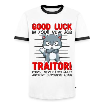 Jobwechsel Neuer Job Abschied Abschiedsgeschenk - Männer Kontrast-T-Shirt - Weiß/Schwarz - Vorne - AI Model Female 172 light (172cm) & AI Model Male 178 dark (178cm)