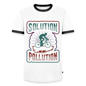 Polution Solution Umweltschutz Radfahren. - Männer Kontrast-T-Shirt - Weiß/Schwarz - Vorne - AI Model Female 172 light (172cm) & AI Model Male 178 dark (178cm)